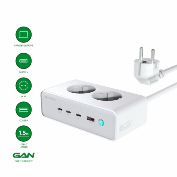 4smarts Desk Charger GaN 65W mit AC-Steckdosen, weiß