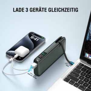 4smarts Powerbank Enterprise mit integriertem USB-C Kabel 20000mAh 130W spacegrau