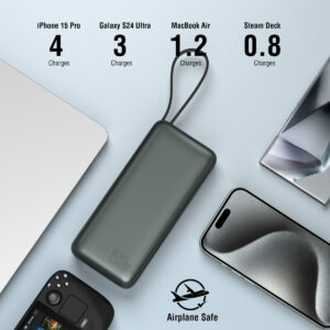 4smarts Powerbank Enterprise mit integriertem USB-C Kabel 20000mAh 130W spacegrau