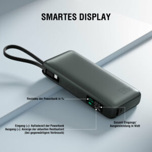 4smarts Powerbank Enterprise mit integriertem USB-C Kabel 20000mAh 130W spacegrau