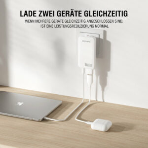 4smarts Netzladegerät FlatPlug Slim Dual 65W GaN 2C, weiß